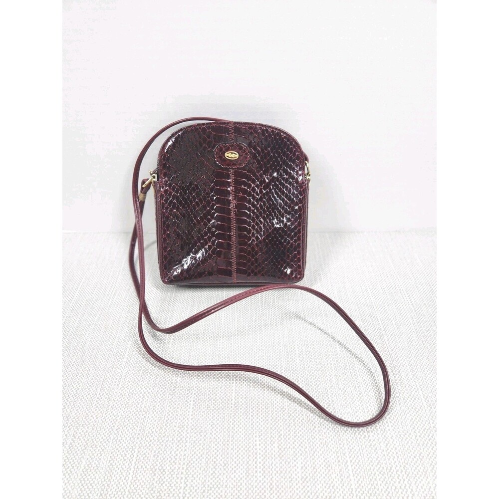 Celina Paris Vintage Crossbody Bag Serpent Snake Leather Burgundy Exotic Small